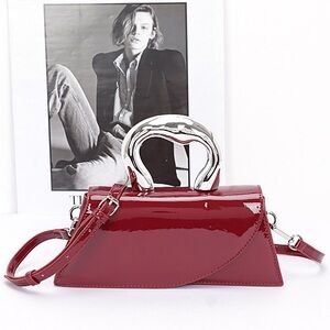 Silver Handle Patent Leather Bag